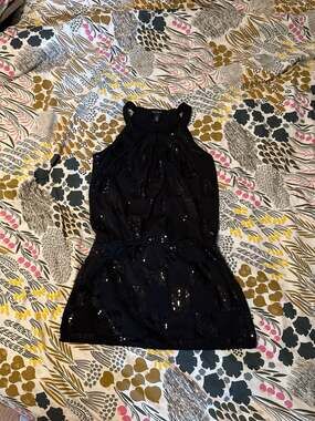 White House Black Market Sequin Check Halter Neck Dress